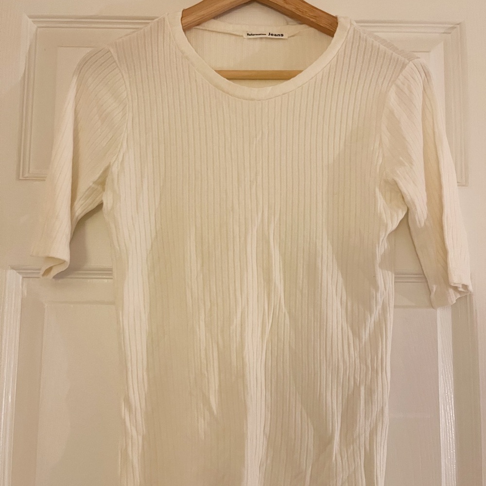 Reformation Cream Ribbed Knit Top
